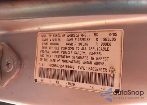 2005 Honda Accord 2.4 Ex z USA, uszkodzony, nr VIN 1HGCM56735A191046